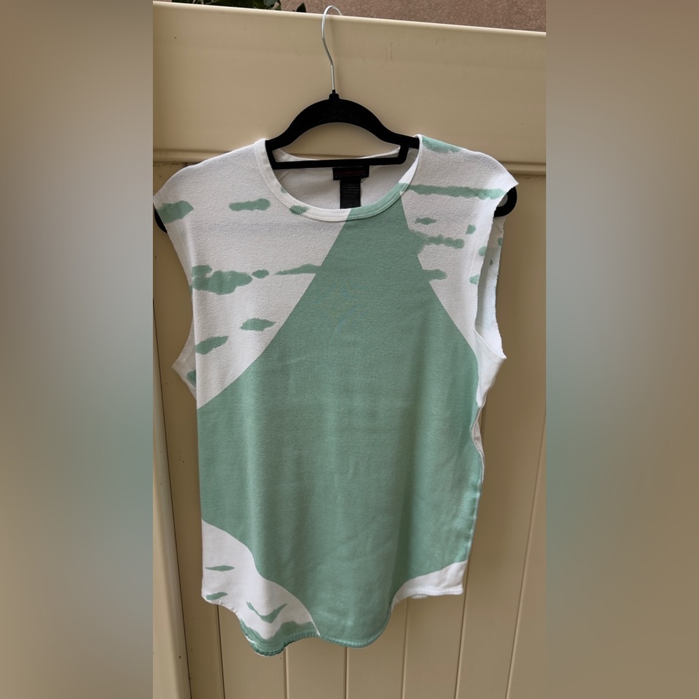 Custo Barcelona Sleeveless Top – Mint Green & White Abstract Print – Size 3 (M)